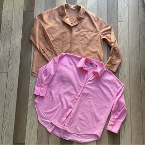 Zara Women’s Casual Pink and Peach Button-Down Shirts